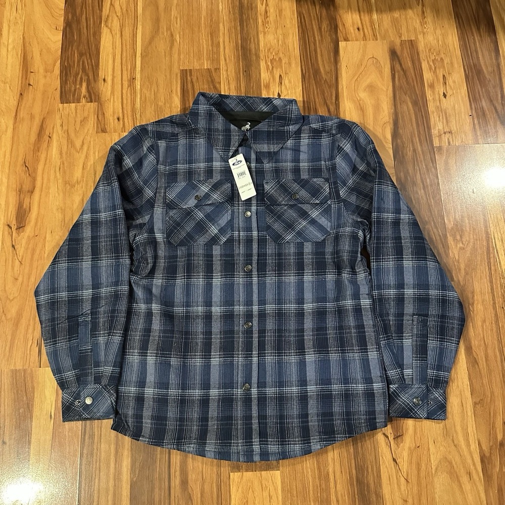 Ford Bronco Men's Med Fleece Lined Plaid Shacket Flannel Warm MSRP $70 Blue